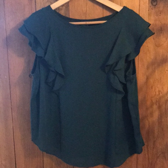 LOFT Tops - Loft Forest Green Ruffle Shirt like new!